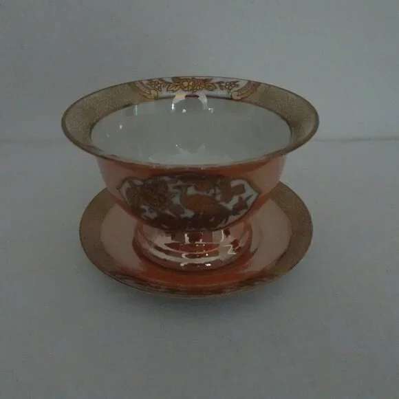 Noritake Orange Lusterware Mayo Condiment Footed Bowl Underplate Peasant Bird - Picture 2 of 11